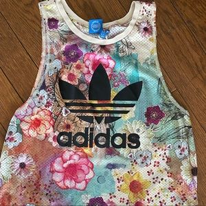 Adidas originals pink purple floral tank top size medium